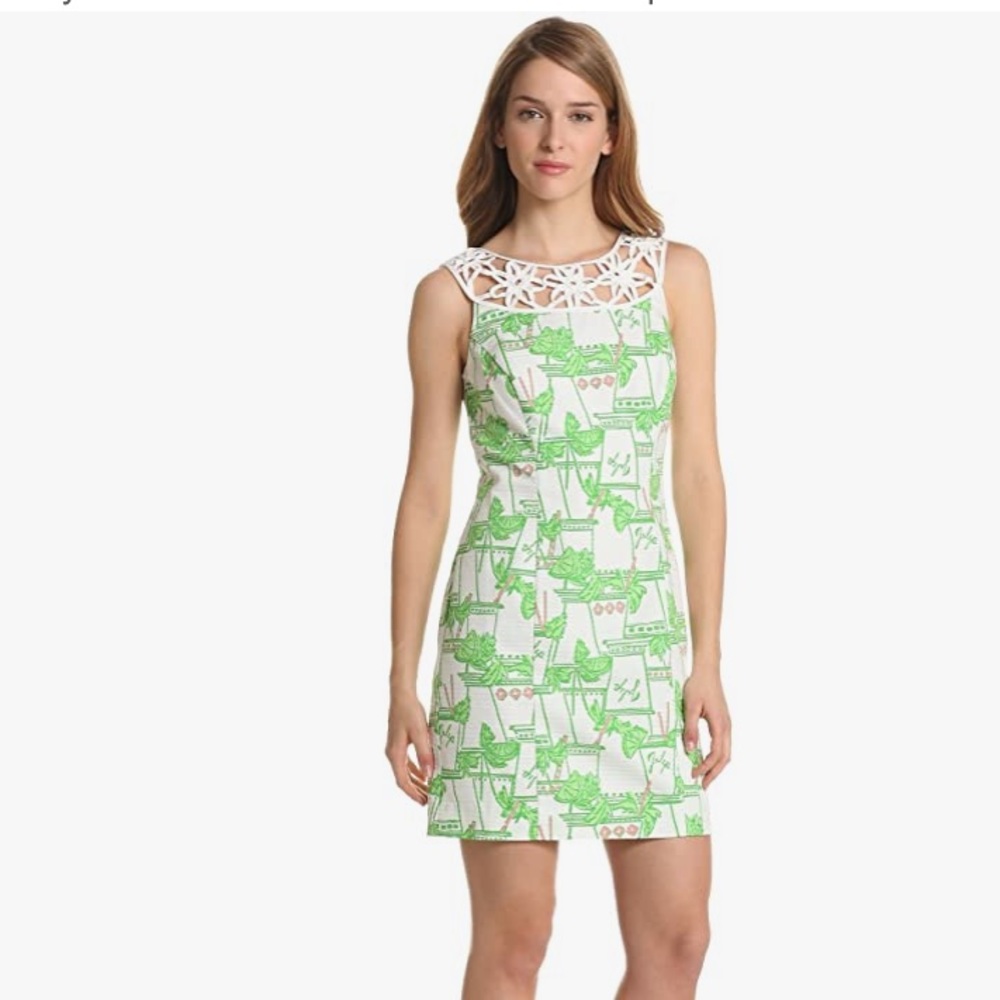 lily pulitzer green and white print just add mint dress with white floral detail